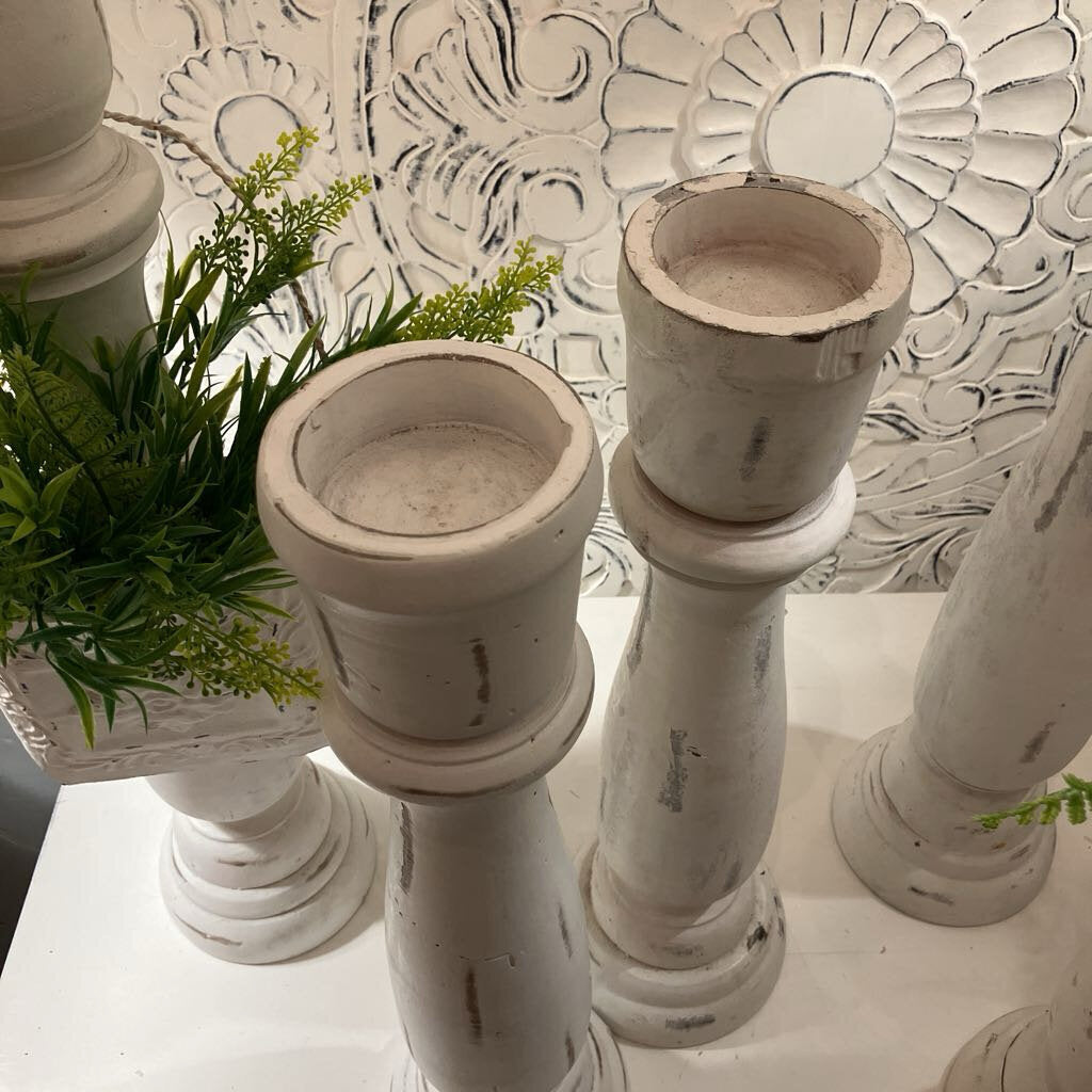 Shabby Chic White Candlestick