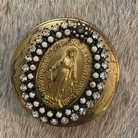 Mother Mary Brass Jeweled Compact Case