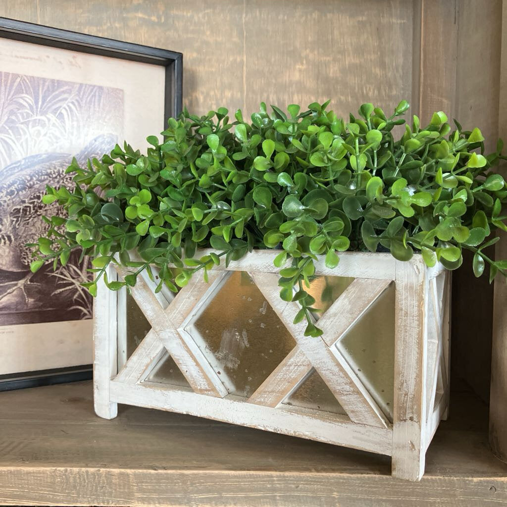 Faux Greenery In Farmhouse Planter
