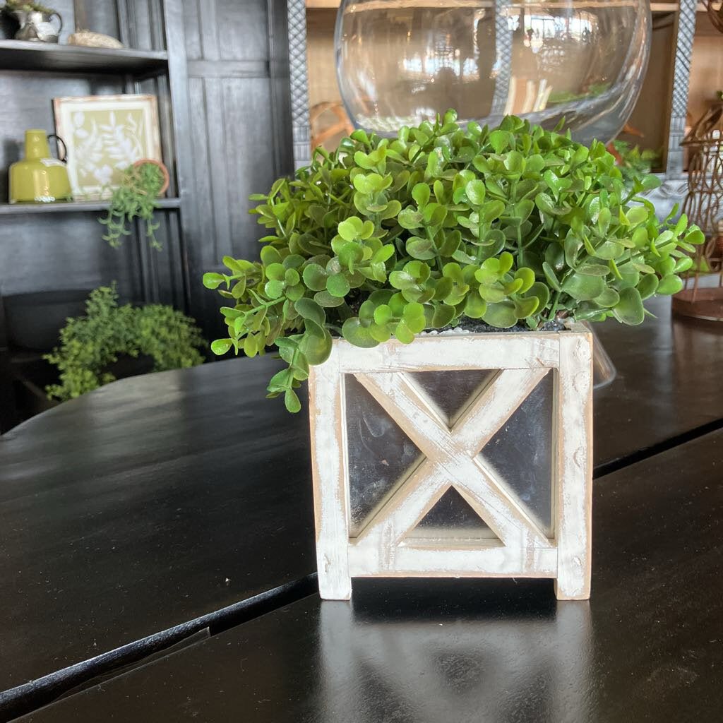 Faux Greenery In Farmhouse Planter