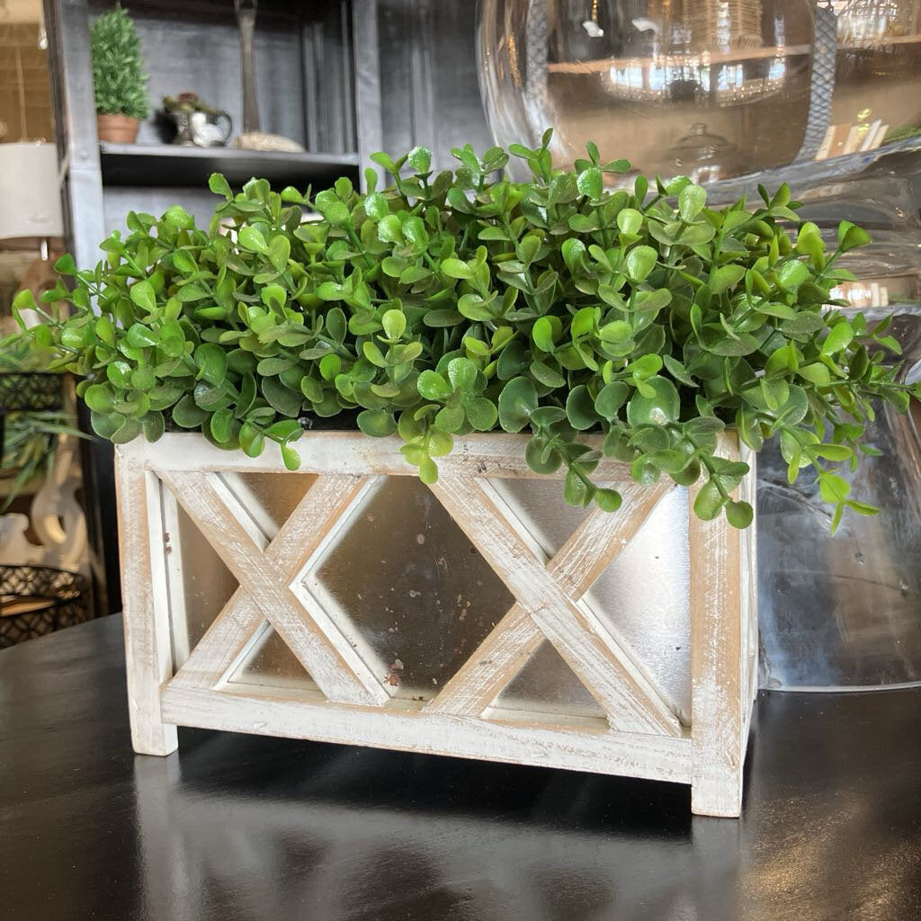 Faux Greenery In Farmhouse Planter