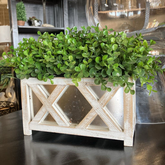 Faux Greenery In Farmhouse Planter