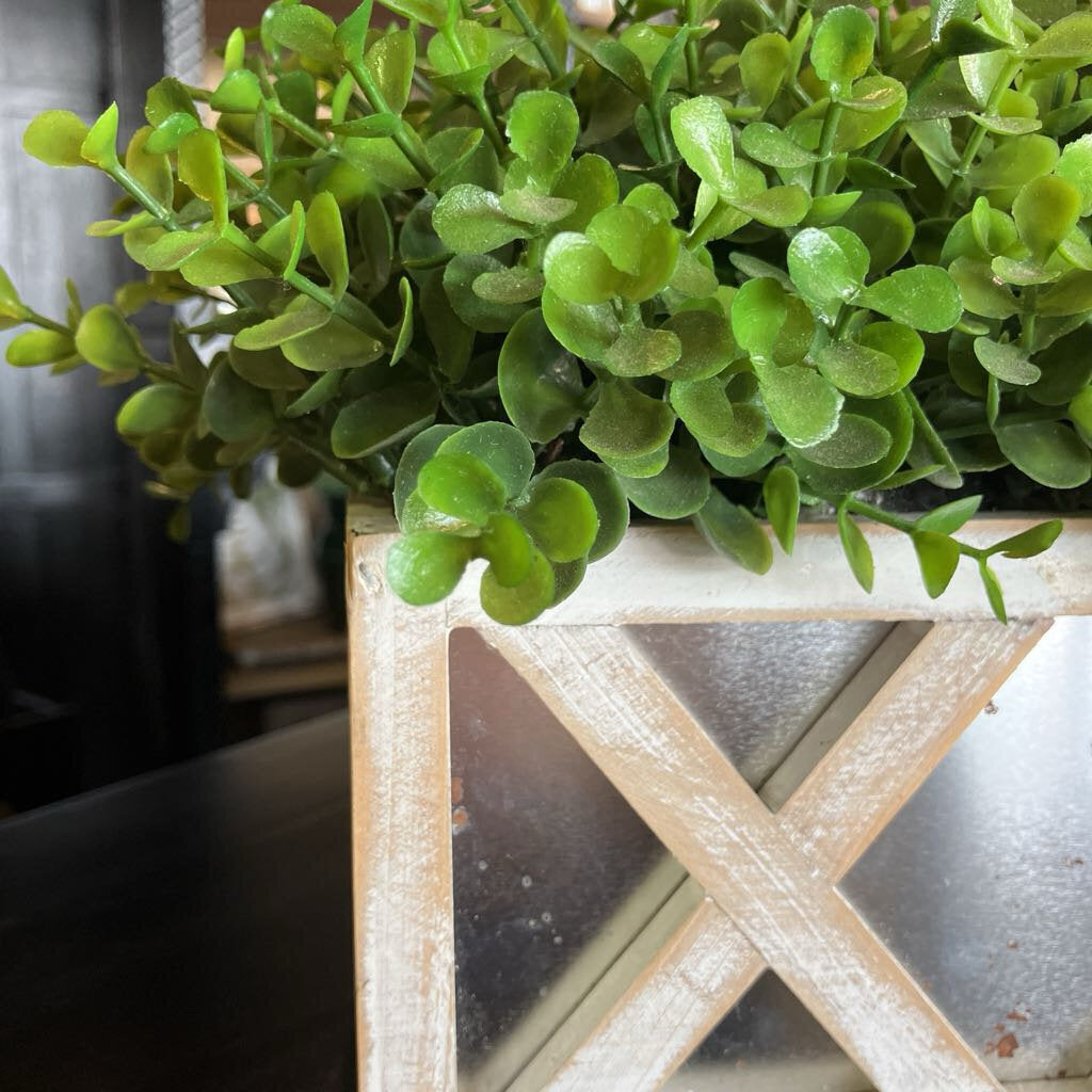 Faux Greenery In Farmhouse Planter