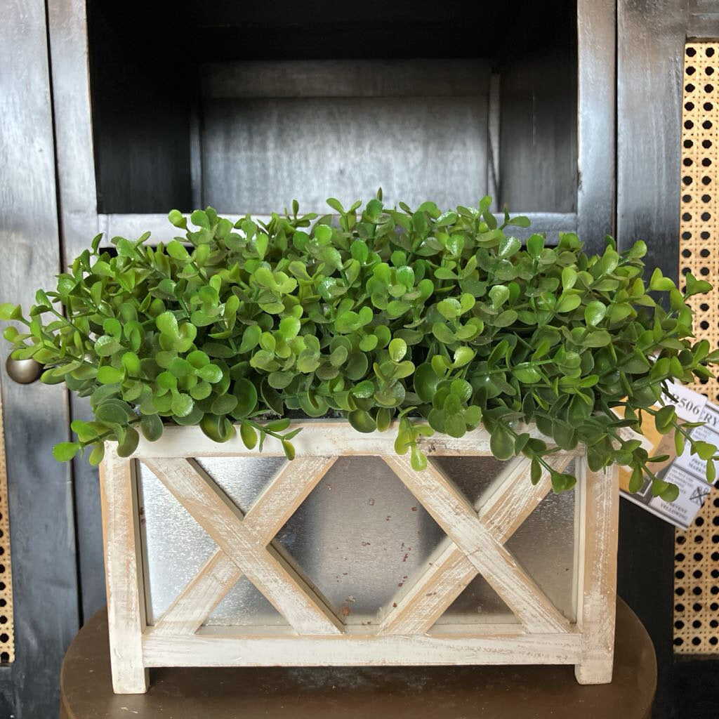 Faux Greenery In Farmhouse Planter