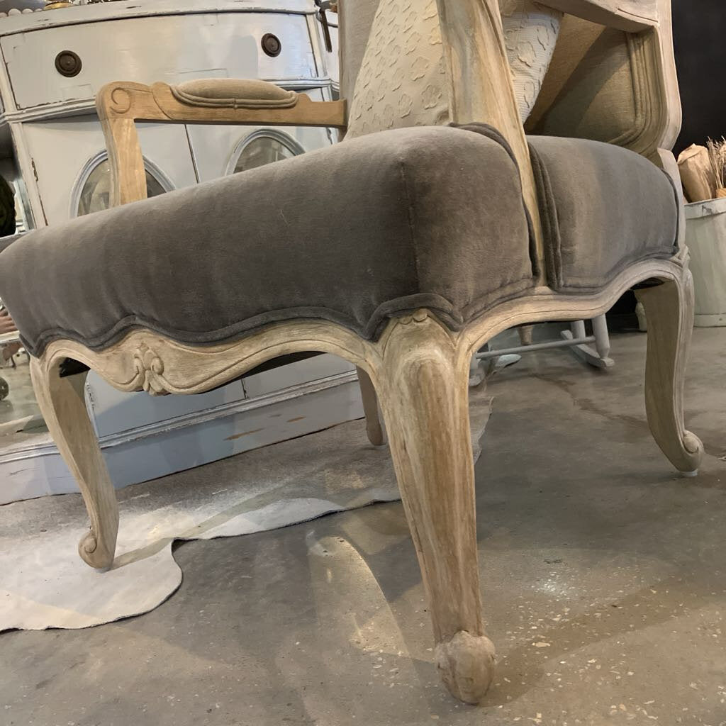 French Country Velvet and Linen Armchair