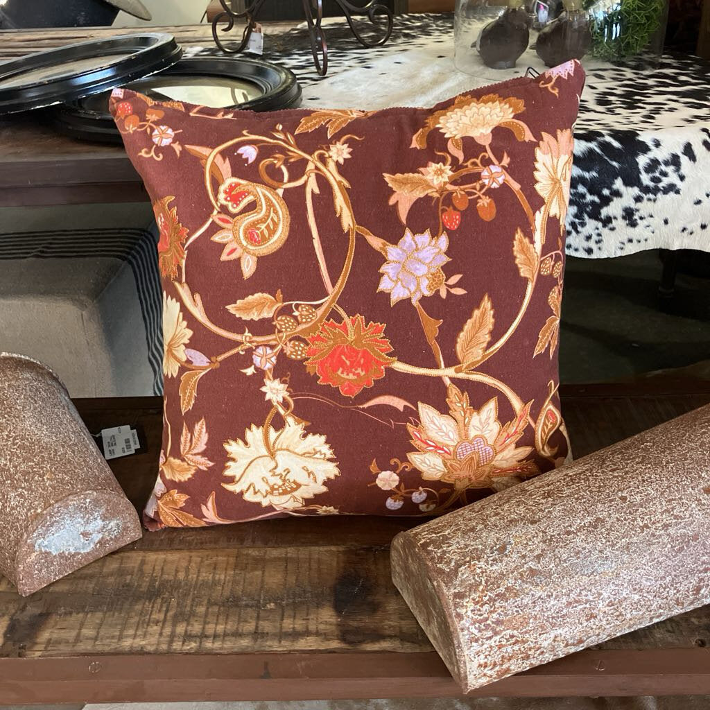 Strawberry Linen Floral Throw Pillow