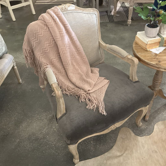 French Country Velvet and Linen Armchair