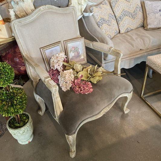 French Linen and Velvet Accent Chair