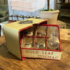Vintage J. Denis-Henry Mounie Gold Leaf Cognac Miniature Glass Set
