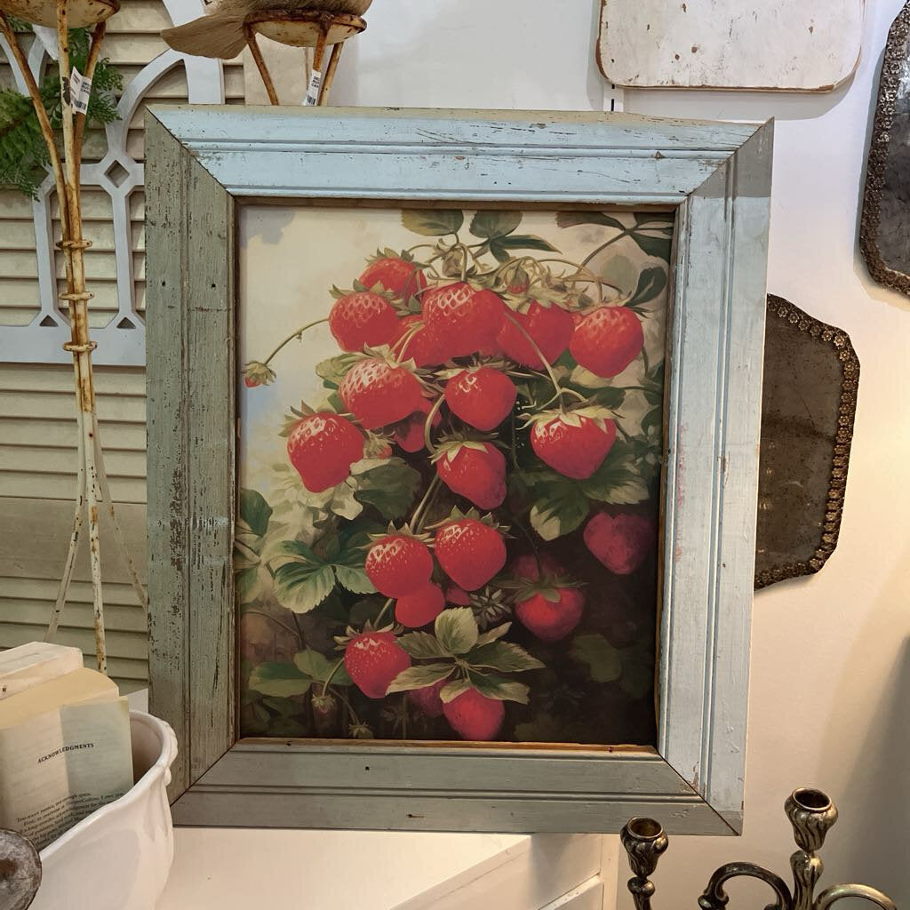 Strawberries On Vine Print With Reclaimed Wood Framing