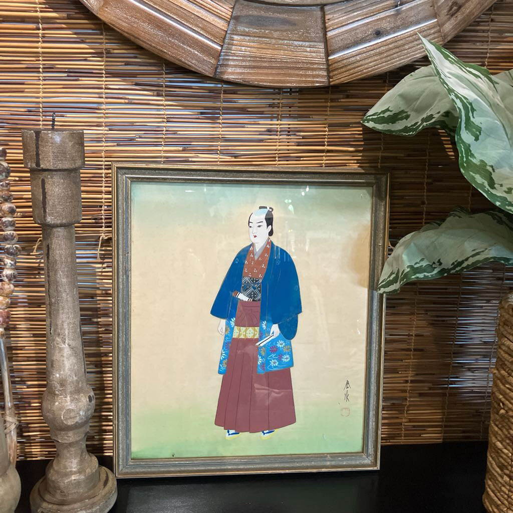 Signed Japanese Nobleman Painting on Silk