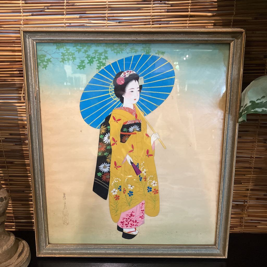 Signed Japanese Geisha Painting on Silk