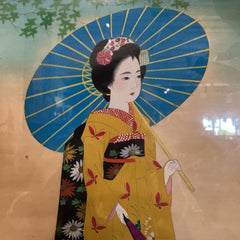 Signed Japanese Geisha Painting on Silk