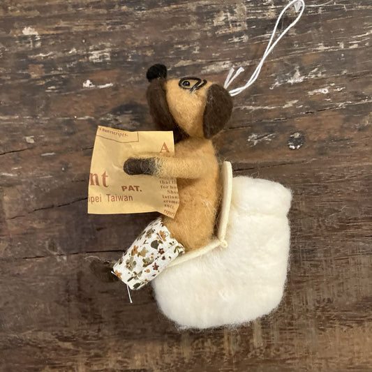 Dog on Toilet Felt Ornament