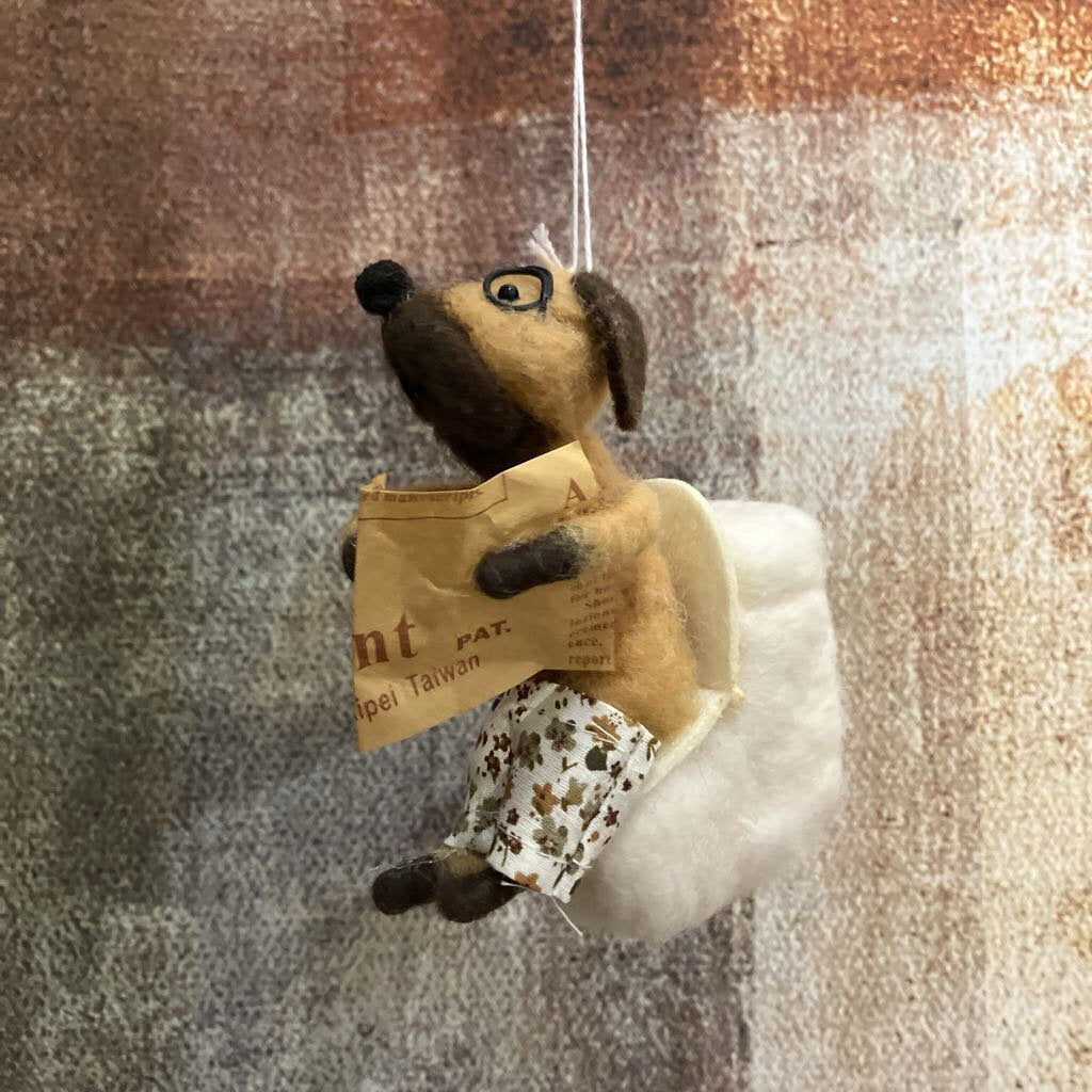 Dog on Toilet Felt Ornament