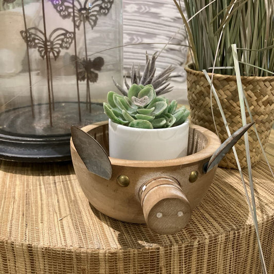 Small Wooden Pig Bowl