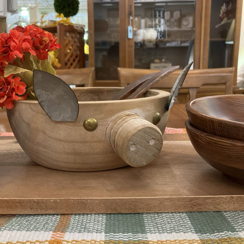 Large Wooden Pig Bowl