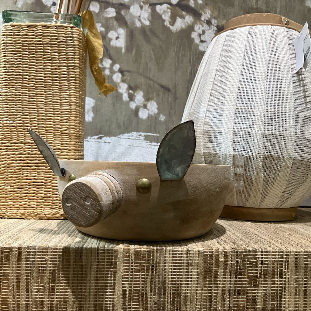 Large Wooden Pig Bowl