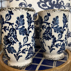 Set of 2 Ceramic Blue Floral Vases
