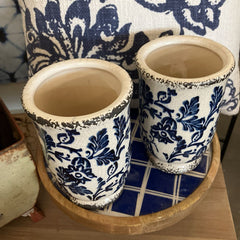 Set of 2 Ceramic Blue Floral Vases