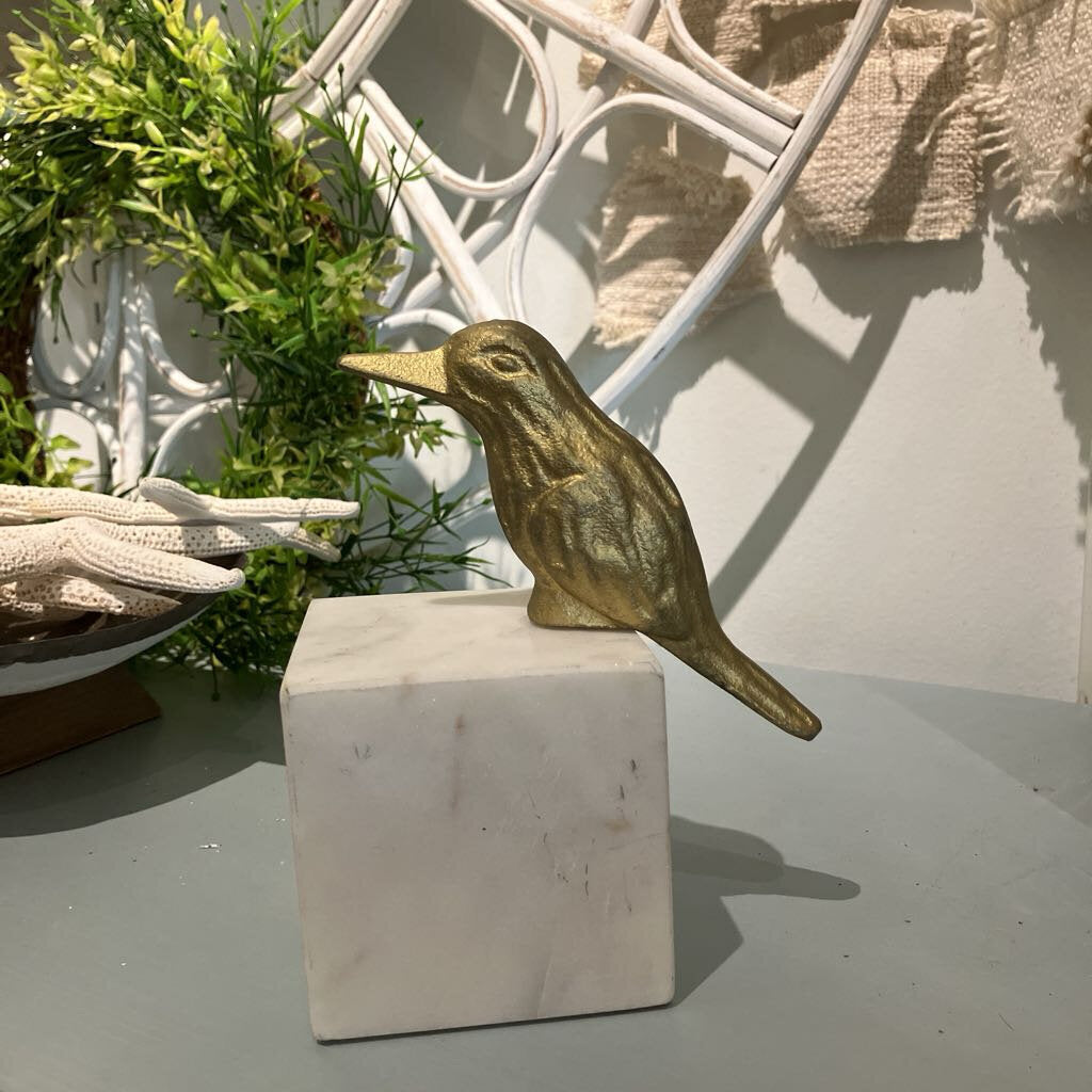Brass Bird on Marble Block Book End