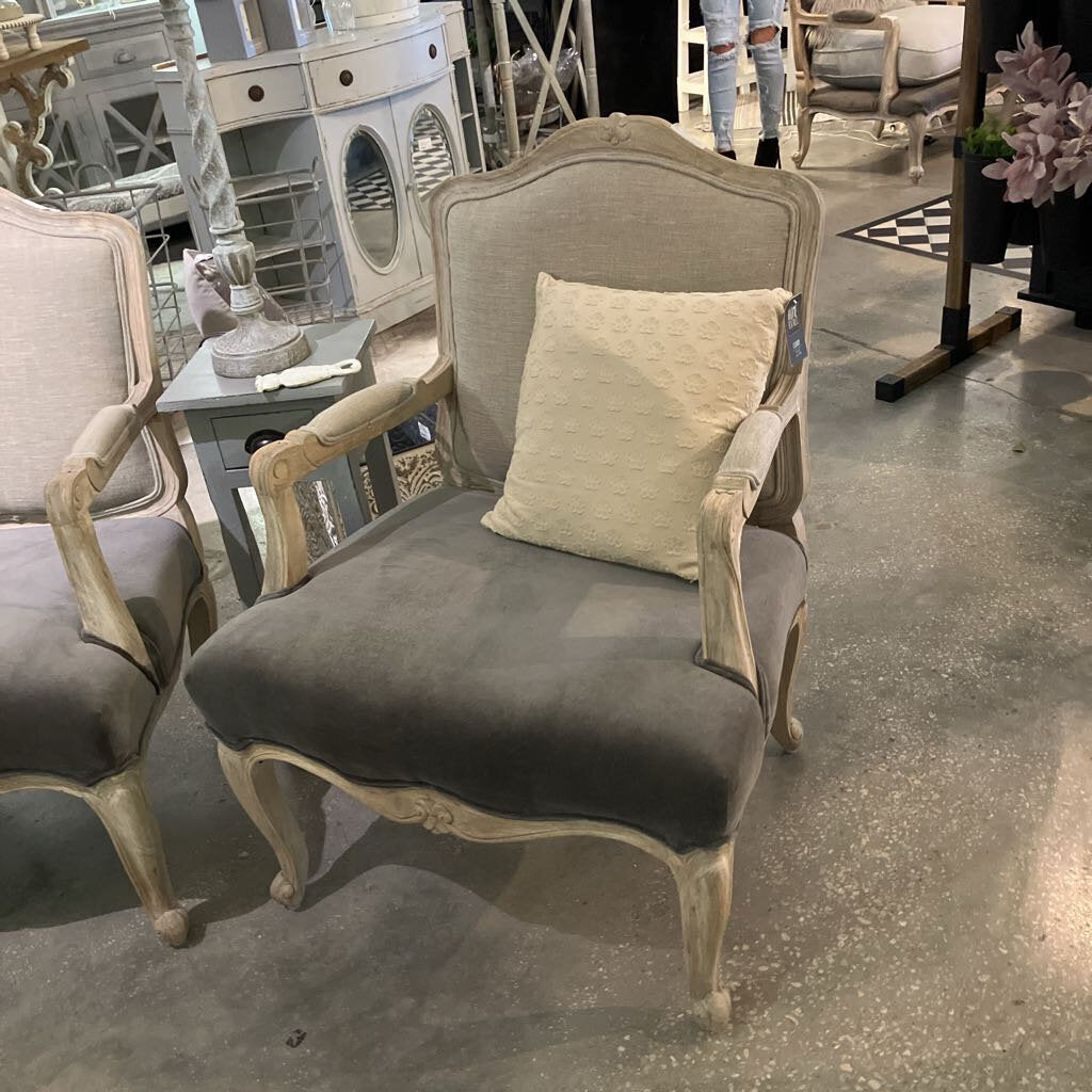 French Country Velvet and Linen Armchair