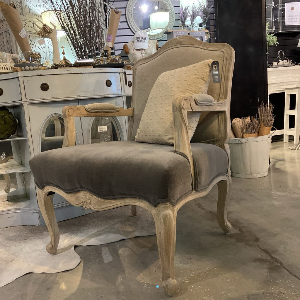 French Country Velvet and Linen Armchair