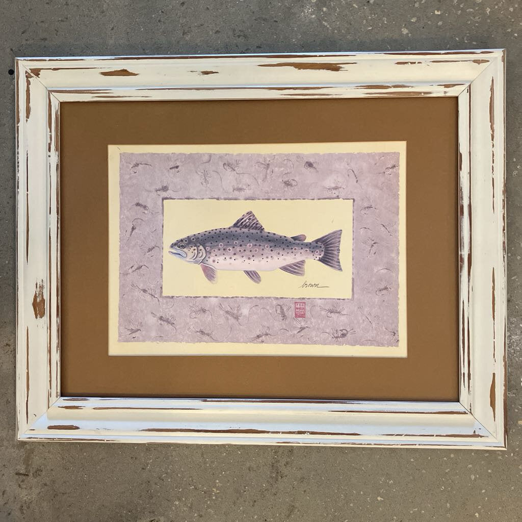 Trout Fish Print with Coastal Shabby Chic Frame