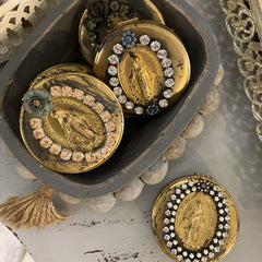 Mother Mary Brass Jeweled Compact Case